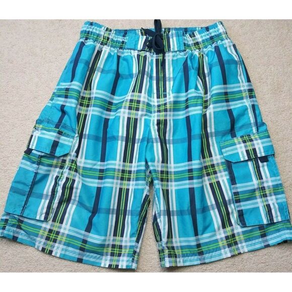 Kanu Surf Board Shorts Quick Dry Blue Plaid - Picture 1 of 8